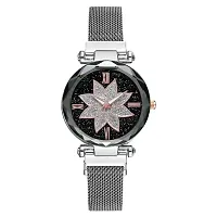 New Classic Fashion Flower Dial Trendy silver Magnetic Chain Quartz Wrist watch for Girls Watch - For women-thumb1