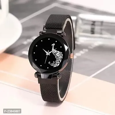 Attractive Unique New Luxury Black Design peacock Magnet Strap Wrist watch for Girls Women