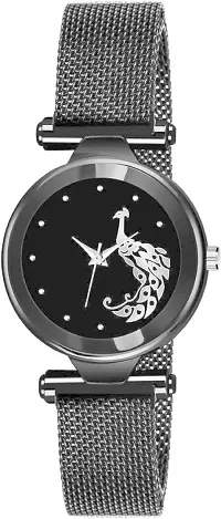 Attractive Unique New Luxury Black Design peacock Magnet Strap Wrist watch for Girls Women-thumb1