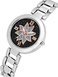 stylish watch Analog Watch - For Girls black flower  Dial  Stainless Steel Stylish Girls Watch Analog Watch-thumb1