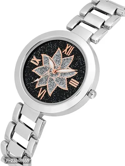 stylish watch Analog Watch - For Girls black flower  Dial  Stainless Steel Stylish Girls Watch Analog Watch-thumb2