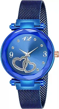 Magnetic Strap Luxury Heart Dial Blue Analog Watch - For Women  Girls-thumb1