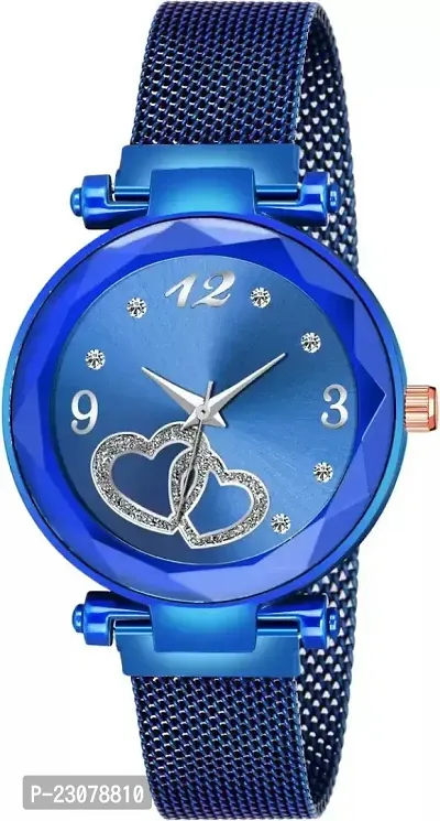 Magnetic Strap Luxury Heart Dial Blue Analog Watch - For Women  Girls-thumb2