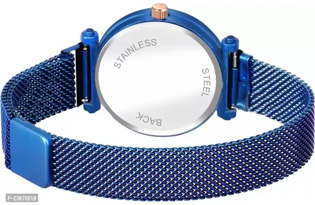 Magnetic Strap Luxury Heart Dial Blue Analog Watch - For Women  Girls-thumb3