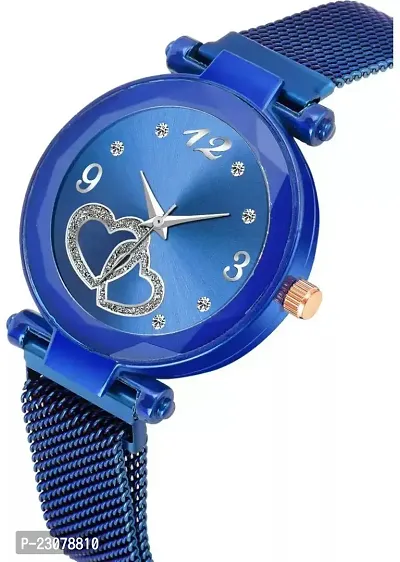 Magnetic Strap Luxury Heart Dial Blue Analog Watch - For Women  Girls-thumb4