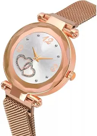 Magnetic Strap Luxury Heart Dial Gold Analog Watch - For Women  Girls-thumb2