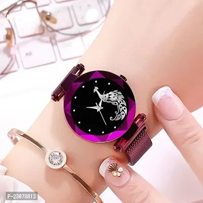 Attractive Unique New Luxury Purple Design peacock Magnet Strap Wrist watch for Girls Women