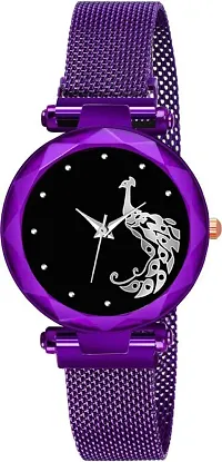 Attractive Unique New Luxury Purple Design peacock Magnet Strap Wrist watch for Girls Women-thumb1