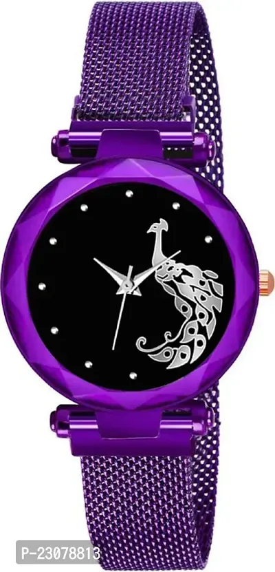 Attractive Unique New Luxury Purple Design peacock Magnet Strap Wrist watch for Girls Women-thumb2