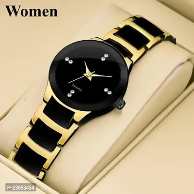 Stylish Luxury Round Shaped Analog Watch - For women New Collection Gold Black Analog Analog Watch - For women-thumb0