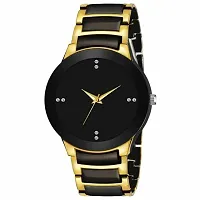 Stylish Luxury Round Shaped Analog Watch - For women New Collection Gold Black Analog Analog Watch - For women-thumb1