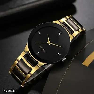 Stylish Luxury Round Shaped Analog Watch - For Men New Collection Gold Black Analog Analog Watch - For Men