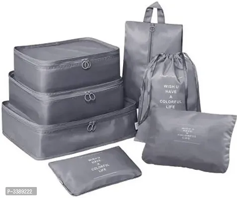 Elegant Grey Solid Canvas Organizer Bags(Pack Of 7)
