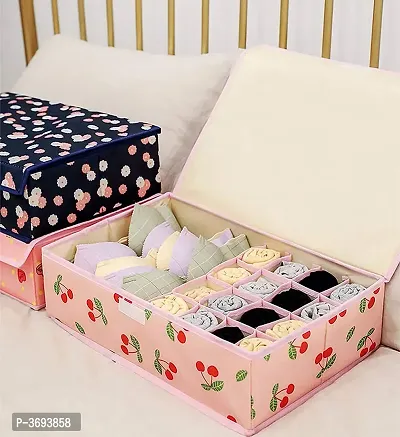 Innerwear Organizer 15+1 Compartment Non-Smell Non Woven Foldable Fabric Storage Box for Closet (Pink Cherry)-thumb2