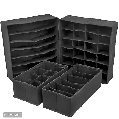 Set of 4 Foldable Storage Box Drawer Divider Organizer Closet Storage for Socks Bra Tie Scarfs - Black30x34x11(CM)-thumb4