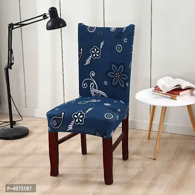 Designer Dark Blue Polyester Spandex Stretch Removable Washable Elastic Chair Slipcover-thumb0