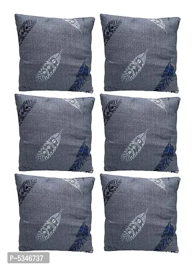 Polyester Cushion Cover Home Sofa Decorative (Pack of 6)(Grey Fern)-thumb0