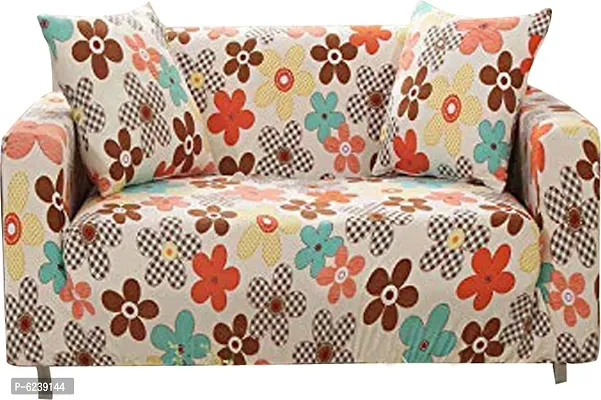 Polyester Sofa Cover (Cream Flower Brunch Pack Of 1)