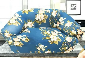 Polyester Sofa Cover (Blue Flower Pack Of 1)-thumb1
