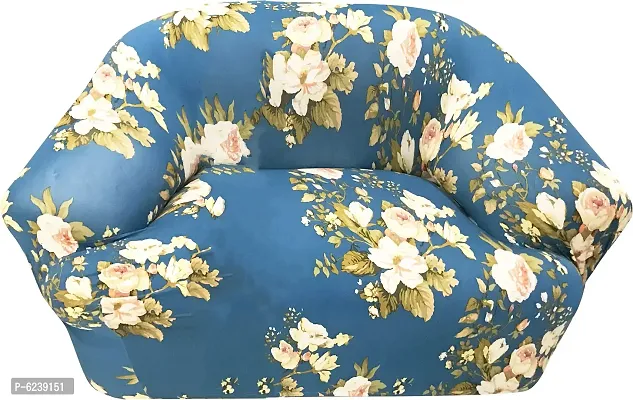 Polyester Sofa Cover (Blue Flower Pack Of 1)-thumb0