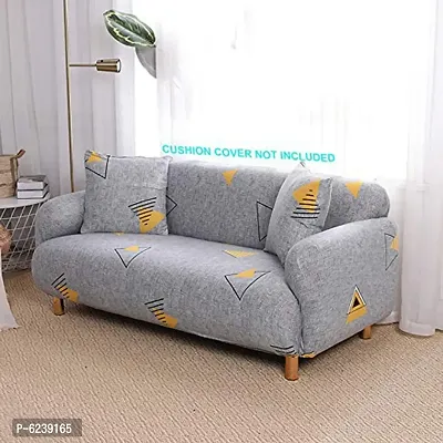 Polyester Sofa Cover (Grey/Yellow Triangle Pack Of 1)-thumb3