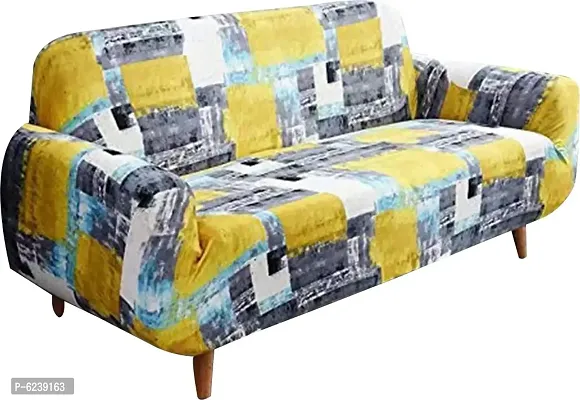 Polyester Sofa Cover (Yellow Grey Pack Of 1)-thumb0