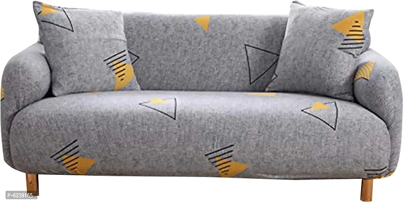 Polyester Sofa Cover (Grey/Yellow Triangle Pack Of 1)-thumb0
