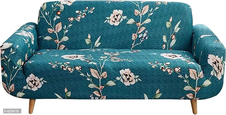 Polyester Sofa Cover (Bottle Green Flower Pack Of 1)-thumb0