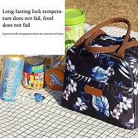 Stylish Insulated Reusable Printed Lunch Bag for School Picnic Office Outdoor Gym-Large A, Blue Fower Leaves-thumb2
