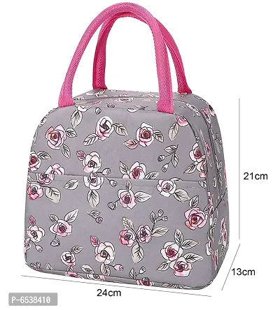 Stylish Insulated Thermal Cooler Tote Bag Picnic Organizer Storage Lunch Box  and Reusable-Grey Rose Flower-thumb3