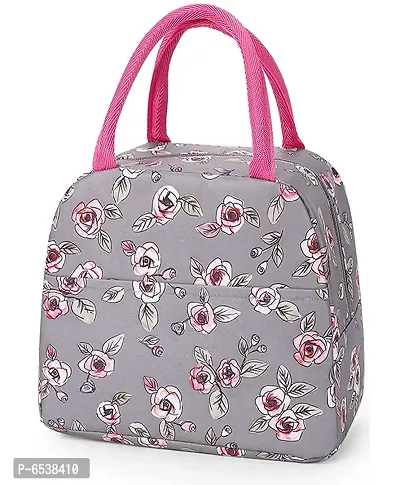 Stylish Insulated Thermal Cooler Tote Bag Picnic Organizer Storage Lunch Box  and Reusable-Grey Rose Flower-thumb0