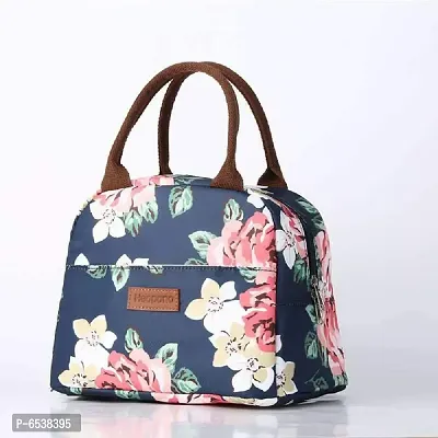 Stylish Insulated Reusable Printed Lunch Bag for School Picnic Office Outdoor Gym - Large A, Navy Rose Flower