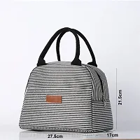 Stylish Insulated Reusable Printed Lunch Bag for School Picnic Office Outdoor Gym-Large A, White/Black Stripes-thumb1