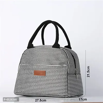 Stylish Insulated Reusable Printed Lunch Bag for School Picnic Office Outdoor Gym-Large A, White/Black Stripes-thumb2