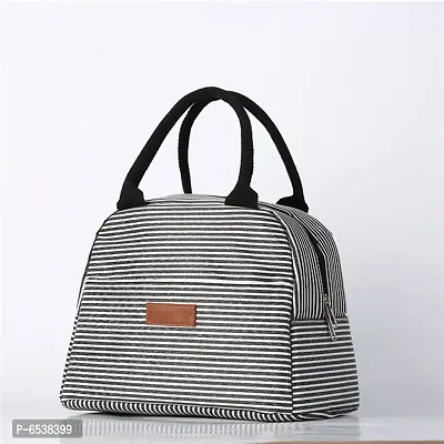 Stylish Insulated Reusable Printed Lunch Bag for School Picnic Office Outdoor Gym-Large A, White/Black Stripes-thumb0