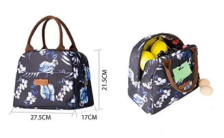 Stylish Insulated Reusable Printed Lunch Bag for School Picnic Office Outdoor Gym-Large A, Blue Fower Leaves-thumb1