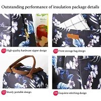 Stylish Insulated Reusable Printed Lunch Bag for School Picnic Office Outdoor Gym-Large A, Blue Fower Leaves-thumb3