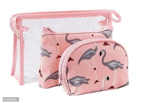 Flamingo Makeup Bag Set For Women Portable 3 Different Sizes Toiletry Bag For Travel Daily Use For Women Girl (Flamingo Pink, Set Of 3)
