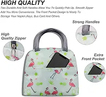 House of Quirk Insulated Lunch Bags Small for Women Work Student Kids to School Thermal Cooler Tote Bag Picnic Organizer Storage Lunch Box Portable and Reusable (Green Flamingo)-thumb2