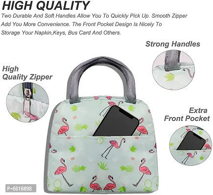 House of Quirk Insulated Lunch Bags Small for Women Work Student Kids to School Thermal Cooler Tote Bag Picnic Organizer Storage Lunch Box Portable and Reusable (Green Flamingo)-thumb3