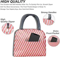 House of Quirk Insulated Lunch Bags Small for Women Work Student Kids to School Thermal Cooler Tote Bag Picnic Organizer Storage Lunch Box Portable and Reusable (Pink Stripes)-thumb2