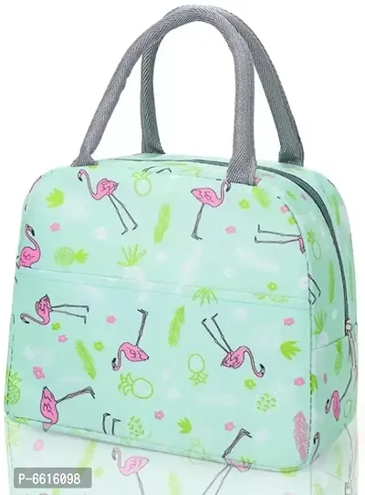 House of Quirk Insulated Lunch Bags Small for Women Work Student Kids to School Thermal Cooler Tote Bag Picnic Organizer Storage Lunch Box Portable and Reusable (Green Flamingo)-thumb0
