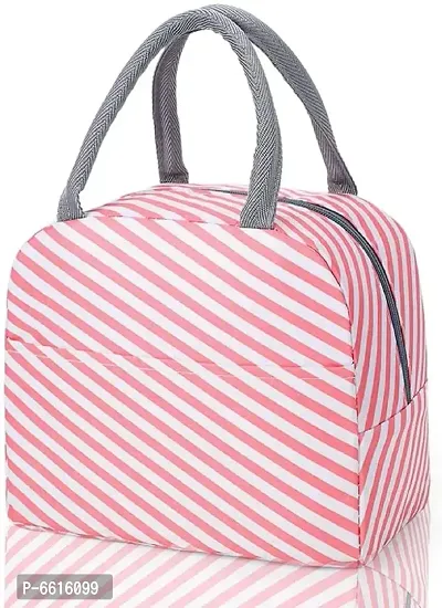 House of Quirk Insulated Lunch Bags Small for Women Work Student Kids to School Thermal Cooler Tote Bag Picnic Organizer Storage Lunch Box Portable and Reusable (Pink Stripes)-thumb0