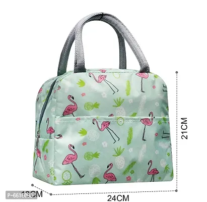 House of Quirk Insulated Lunch Bags Small for Women Work Student Kids to School Thermal Cooler Tote Bag Picnic Organizer Storage Lunch Box Portable and Reusable (Green Flamingo)-thumb5