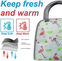 House of Quirk Insulated Lunch Bags Small for Women Work Student Kids to School Thermal Cooler Tote Bag Picnic Organizer Storage Lunch Box Portable and Reusable (Green Flamingo)-thumb3