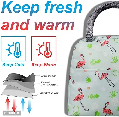 House of Quirk Insulated Lunch Bags Small for Women Work Student Kids to School Thermal Cooler Tote Bag Picnic Organizer Storage Lunch Box Portable and Reusable (Green Flamingo)-thumb4