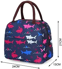 House of Quirk Insulated Lunch Bags Small for Women Work Student Kids to School Thermal Cooler Tote Bag Picnic Organizer Storage Lunch Box Portable and Reusable (Blue Shark)-thumb1
