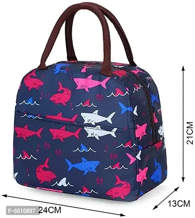 House of Quirk Insulated Lunch Bags Small for Women Work Student Kids to School Thermal Cooler Tote Bag Picnic Organizer Storage Lunch Box Portable and Reusable (Blue Shark)-thumb2