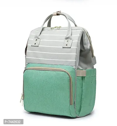Designer Green Stripe Baby Diaper Bag Blue Maternity Backpack-thumb0