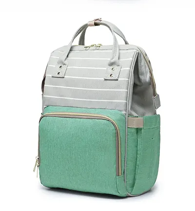 Designer Green Stripe Baby Diaper Bag Blue Maternity Backpack